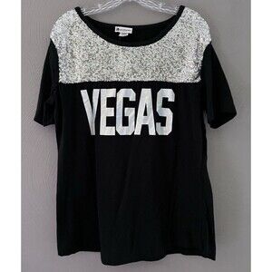 NEW Las Vegas T-Shirt Women's L/XL Black w/ Silver Sequins Stretch MGM *read